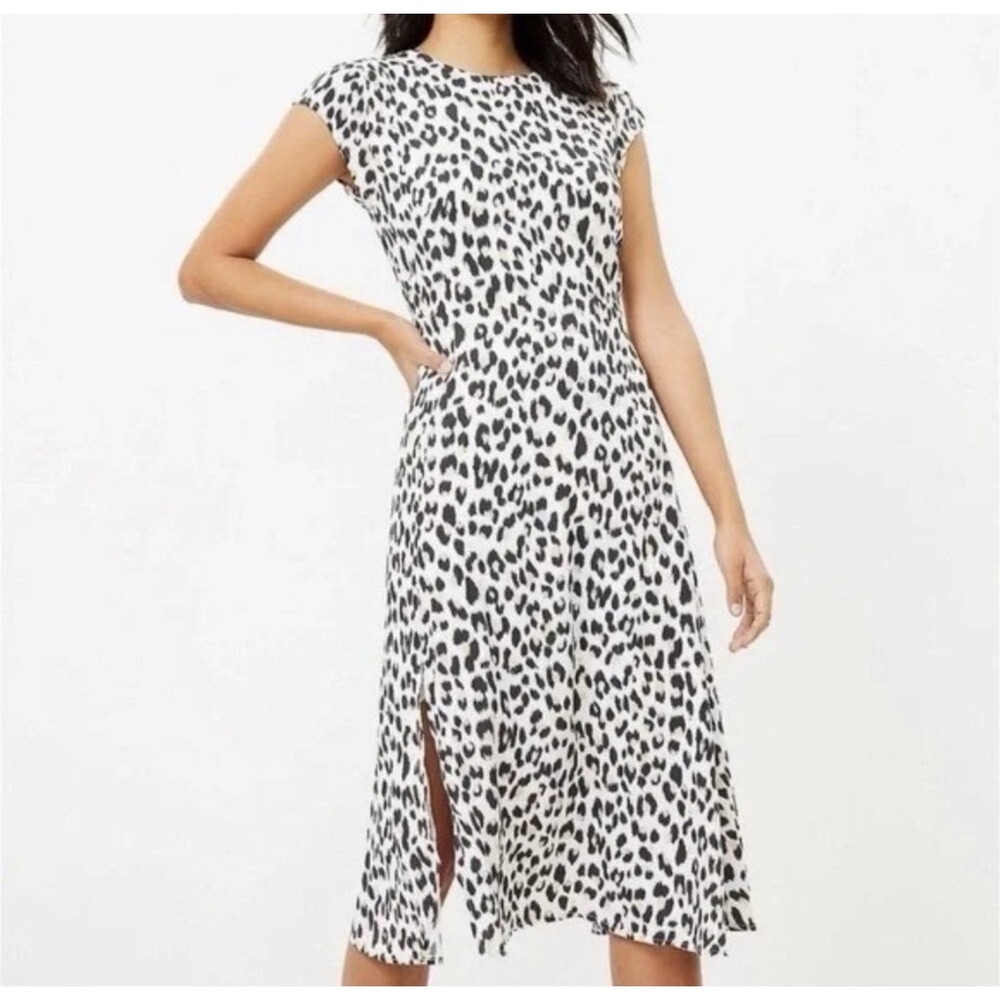 LOFT Womens Leopard Print Midi Dress Size 6 Animal Print Flutter Sleeve EUC